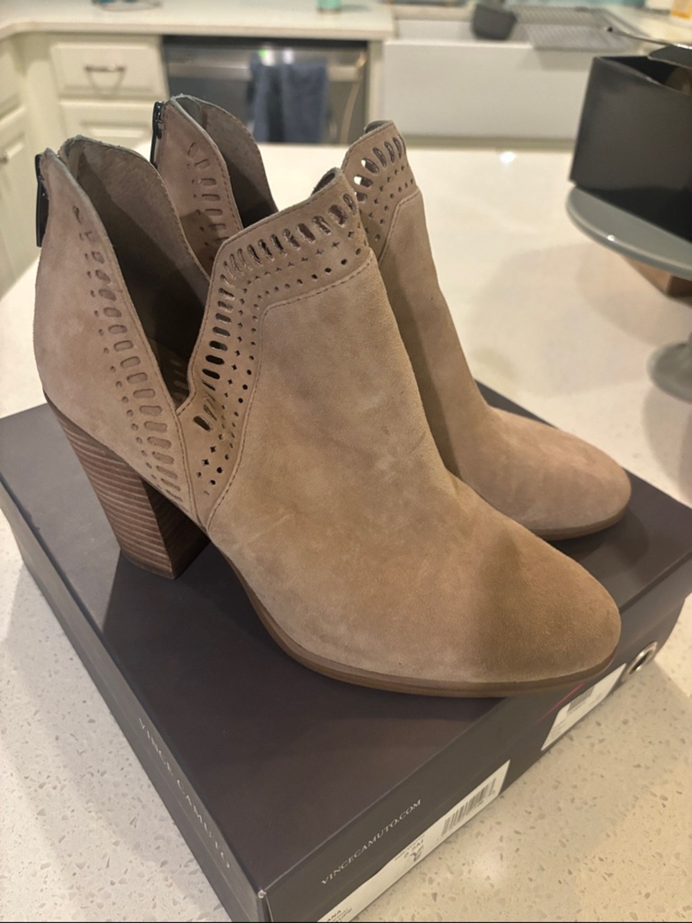Vince Camuto Tan Suede Cutout Ankle Boots